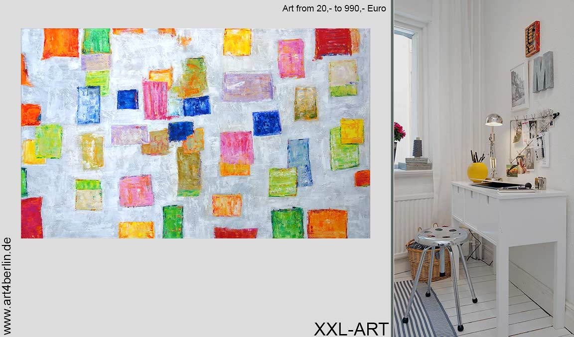 Bunte Farb Quadrate, Acrylleinwandbild, 180×110 cm, Original, 990
