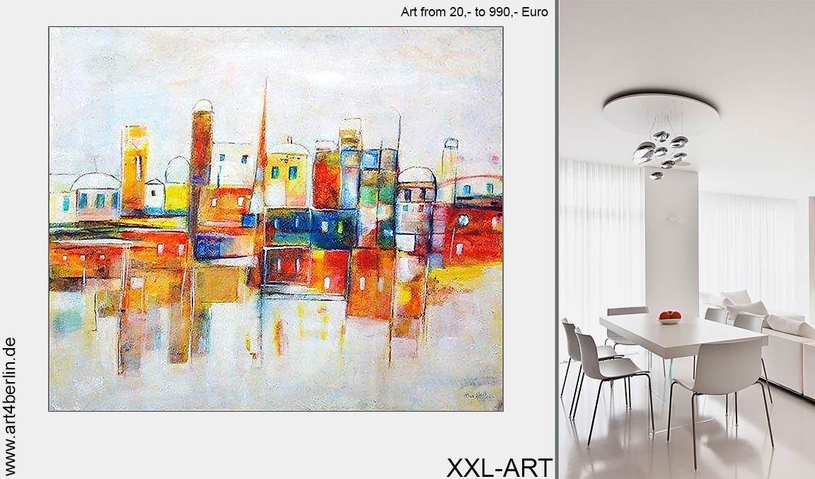 Bunte Stadtansicht, Bild in Acryl auf Leinwand, 135×110 cm, Original